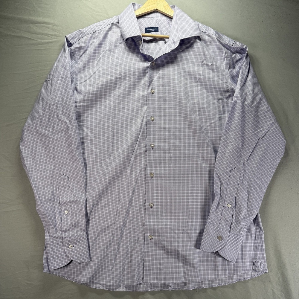 Proper Cloth Button Up Shirt Mens 17.5 Purple Check Long Sleeve Non Iron Picnic